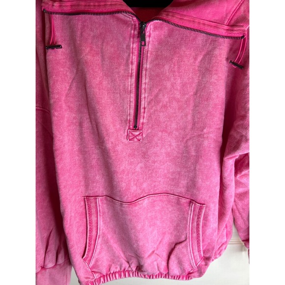 Zenana‎ acid wash fleece half zip hoodie hot pink - Picture 5 of 6